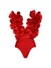 Ruffled V-Neck Red Asymmetrical Swimsuit Set