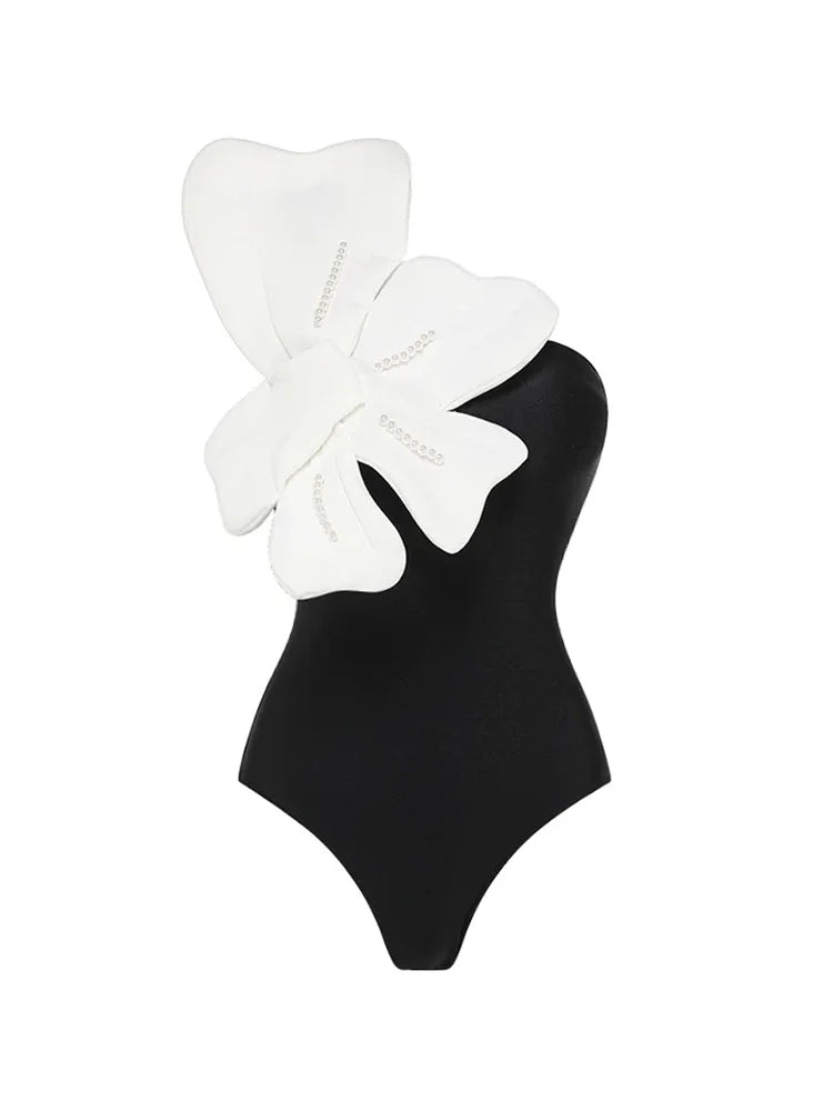 Pearl Flower Embellished Swimsuit Set