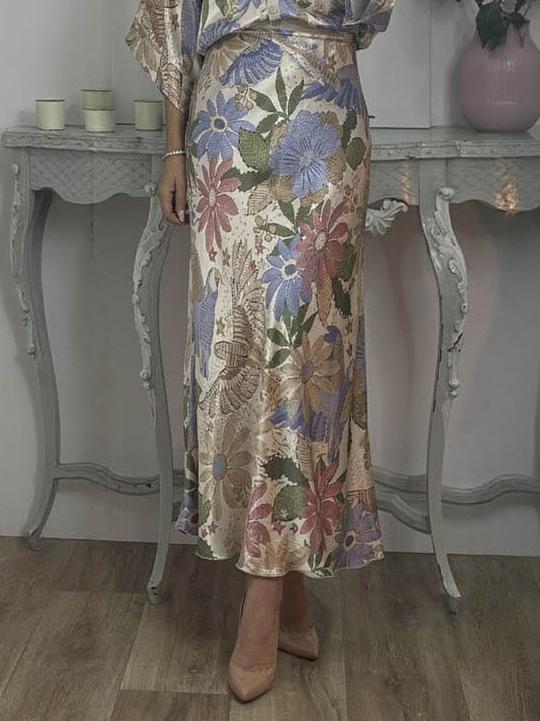 Exquisite Satin Floral Print Mermaid Skirt Set