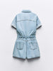 Mini Denim Cuffed-Romper-Blue