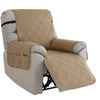 Grey quilted recliner chair cover – waterproof furniture protector with side pockets for living room seating