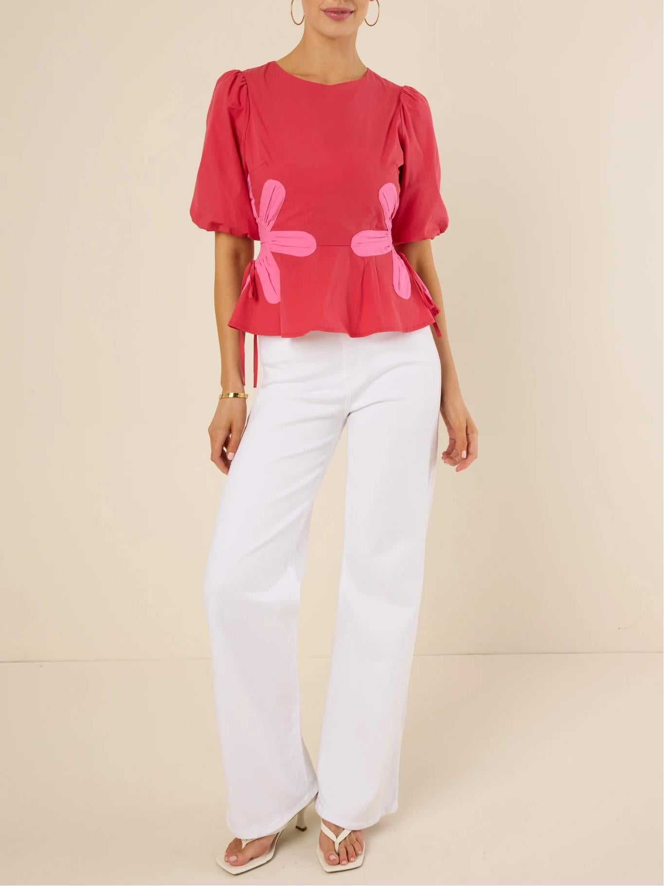 Izzie Contrast Floral Self-Ties Top