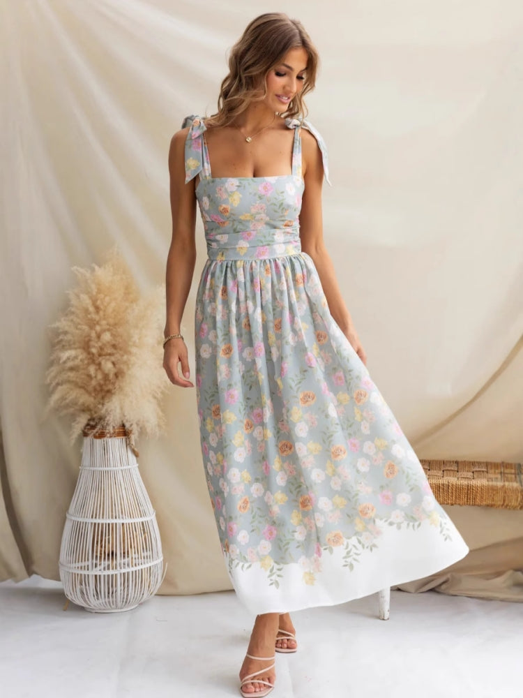 Summer New French Floral Slip Midi Dress