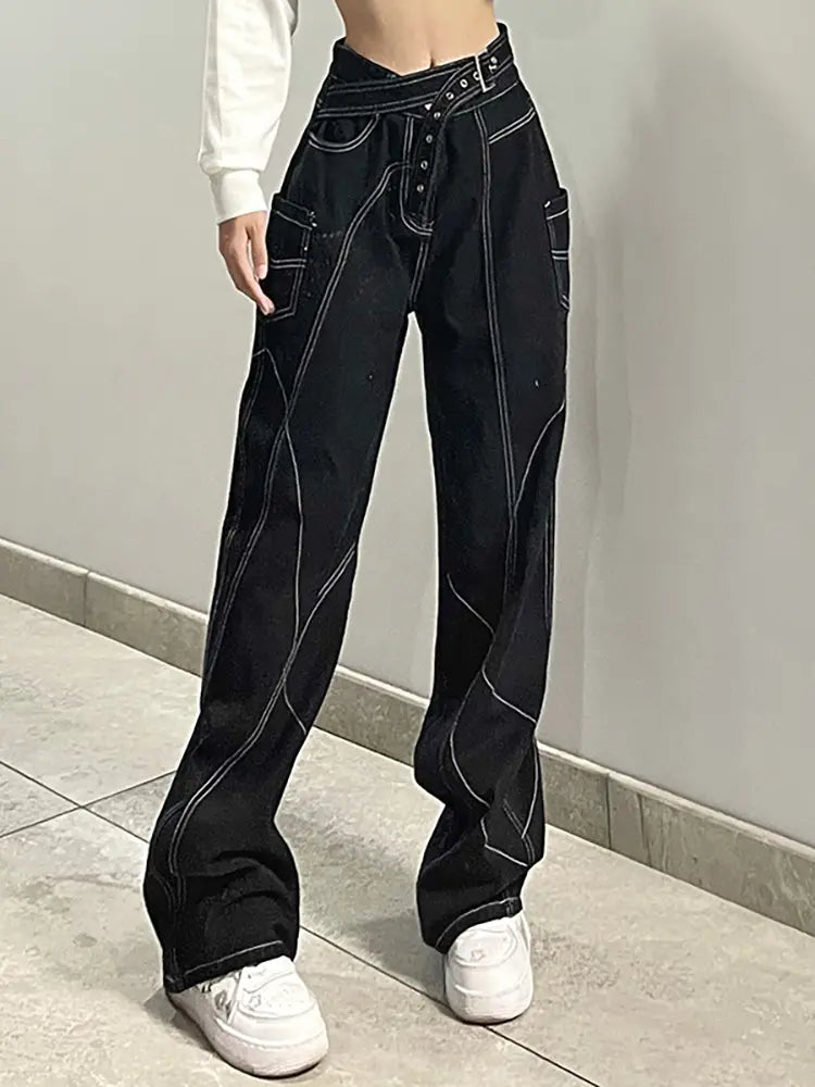 Unique Contrast-Stitch Jeans