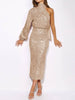 Sequins Halterneck Asymmetry Midi Dress