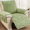 Grey quilted recliner chair cover with leaf pattern, soft padded armrest protectors and side storage pocket for living room furniture protection