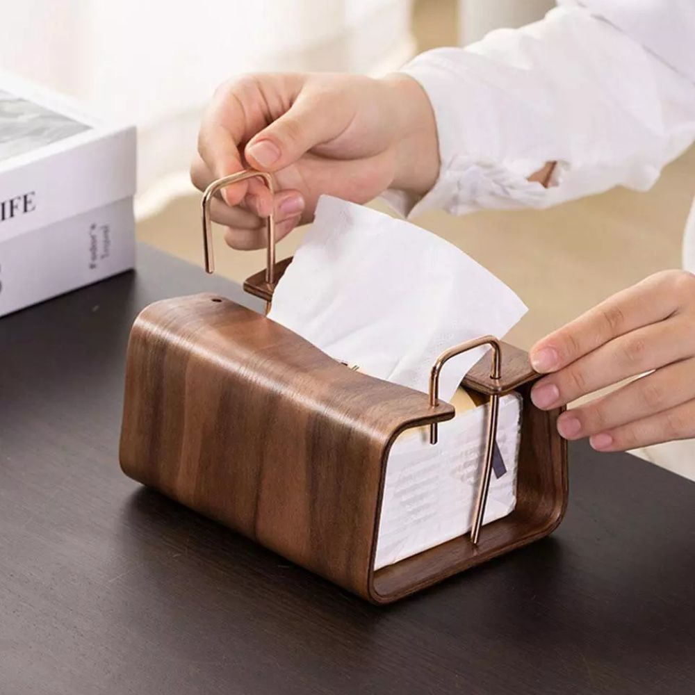 Wooden Brass Tissue Holder