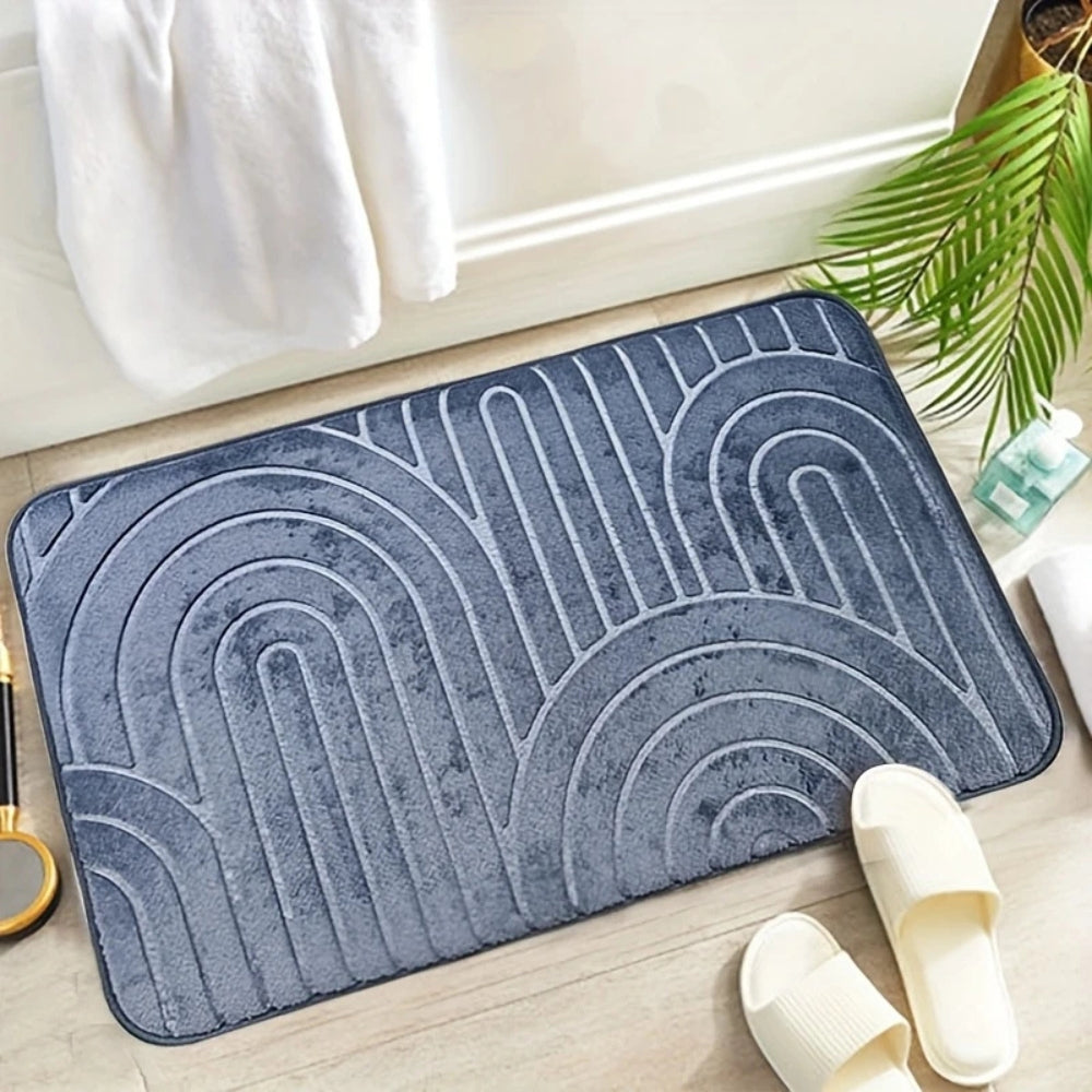 Dark brown bath mat with raised arch pattern, soft absorbent non-slip rug for bathroom floor and shower