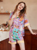Guinea Pig and Fish Print Ice Silk Short-Sleeve Loungewear Set