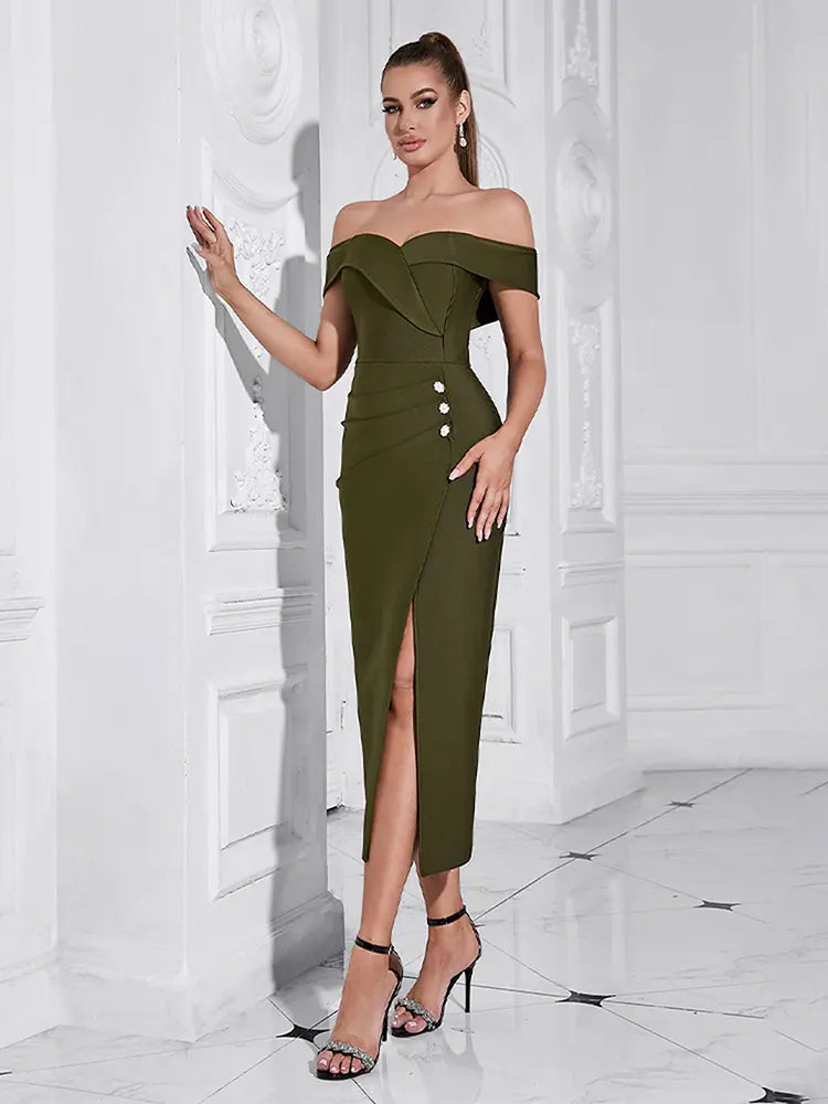 Strapless Slit Bandage Evening Dress