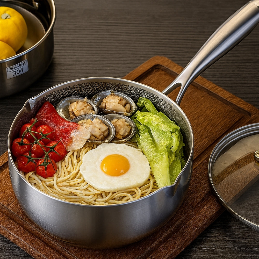 Modern Stainless Steel Saucepan with Glass Lid