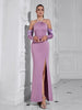Pearl Halter Neck Long Sleeve Dress