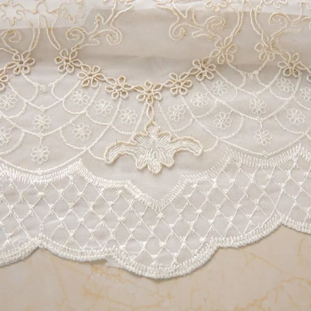 Elegant lace sheer curtains with floral embroidery, luxury window drapes for bedroom or living room decor
