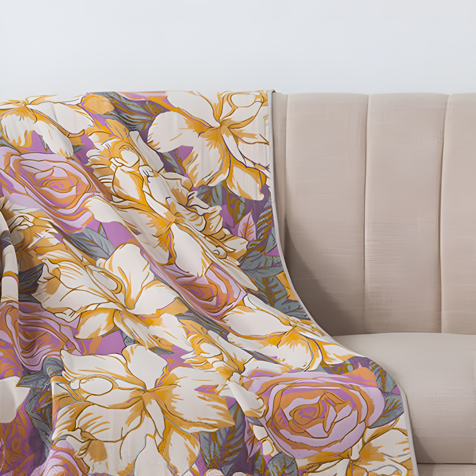 Floral throw blanket with red rose and white flower design, soft decorative sofa and bed cover in vibrant colors