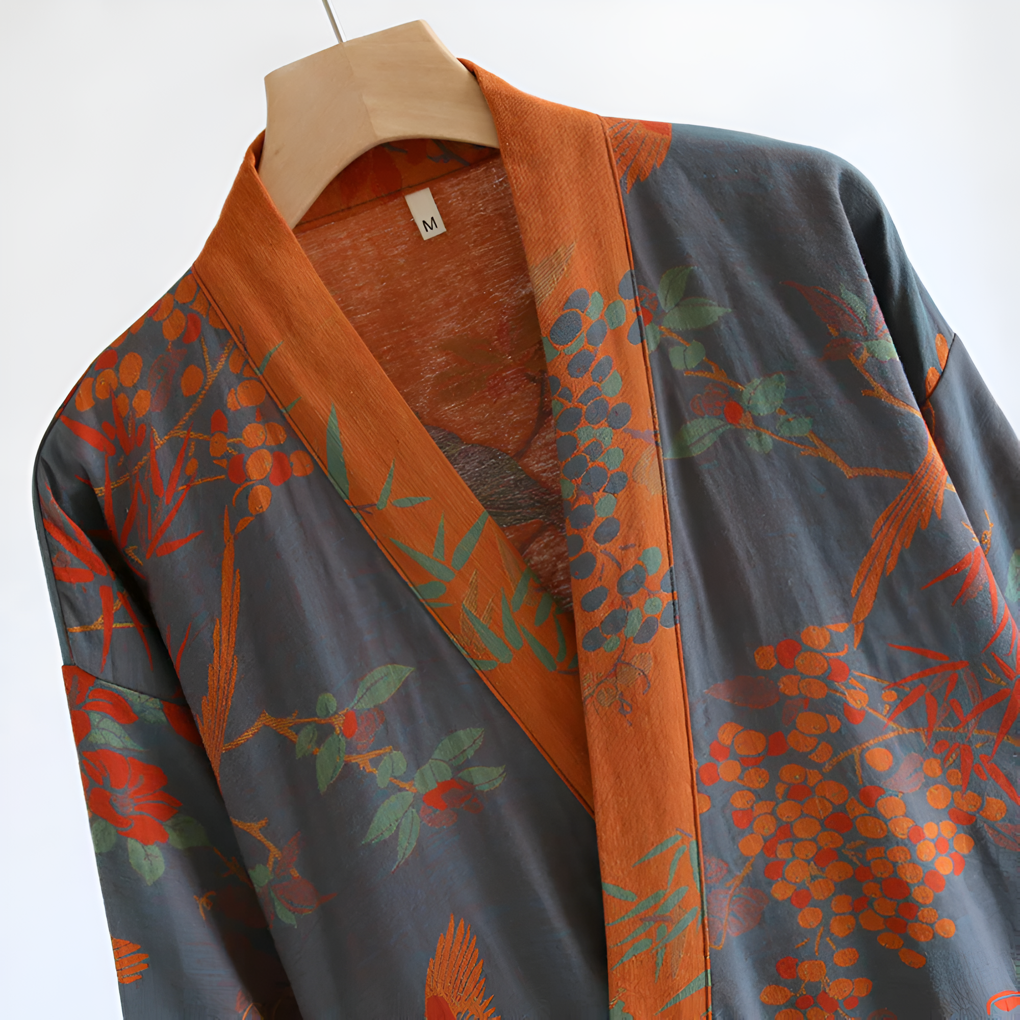 Japanese kimono robe with orange floral print – traditional lightweight loungewear for men and women