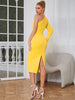 Asymmetrical One-Shoulder Belted Dress