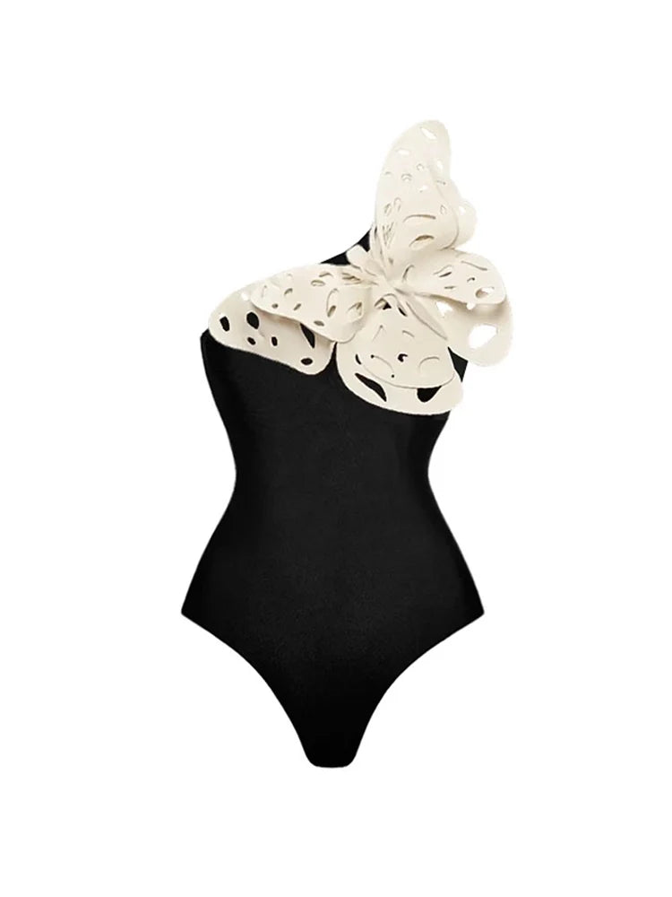 3D Butterfly Cutout One-Shoulder Swimsuit