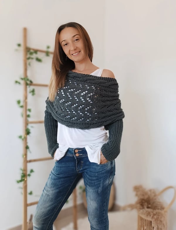 50% OFF | Zenina | Double sleeves shawl scarf