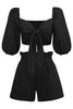 Linen Wrap Front Tie Puff Sleeve Shorts Sets