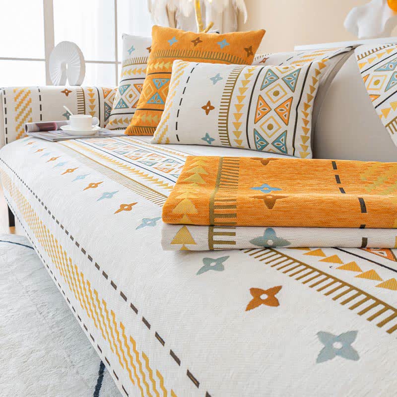 Chic Bohemian Chenille Sofa Throw - Elegant Furniture Protector