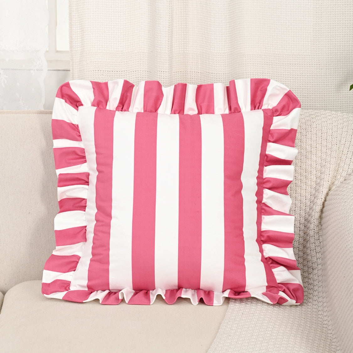 Retro Striped Ruffle Cushion Cover