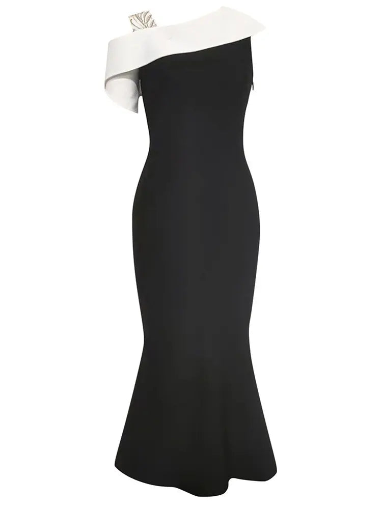 Sexy Colorblock Asymmetrical Bodycon Dress