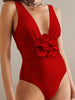 V-Neck One-Piece with Removable 3D Floral Detail