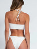 Halter Solid Color Floral Embellished Swimsuit
