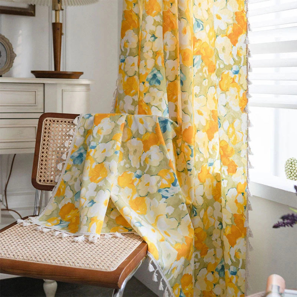 Sunshine Blooms Floral Tasseled Curtain