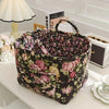 Vintage floral fabric storage basket with handles, quilted collapsible organizer for home decor and storage