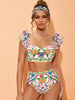 Ruffle Enamel Floral Bikini Swimsuit Set