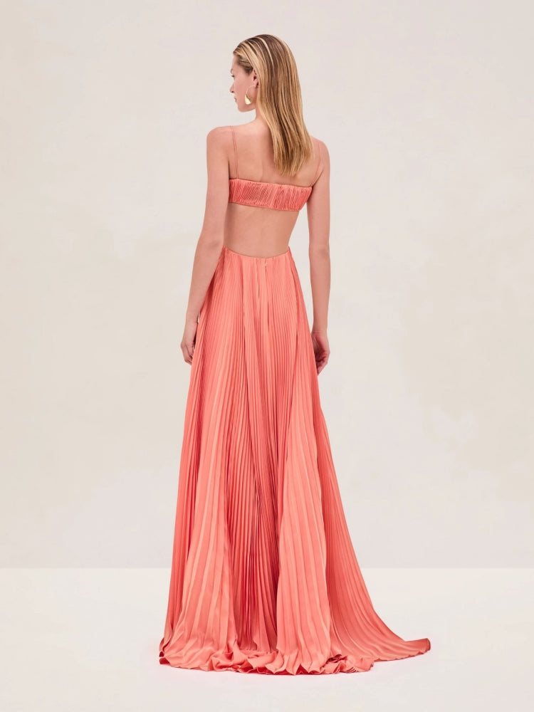 Pleated Backless Slip Dress