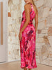 Pleated One-Shoulder Cut-Out Waist Floral Gown