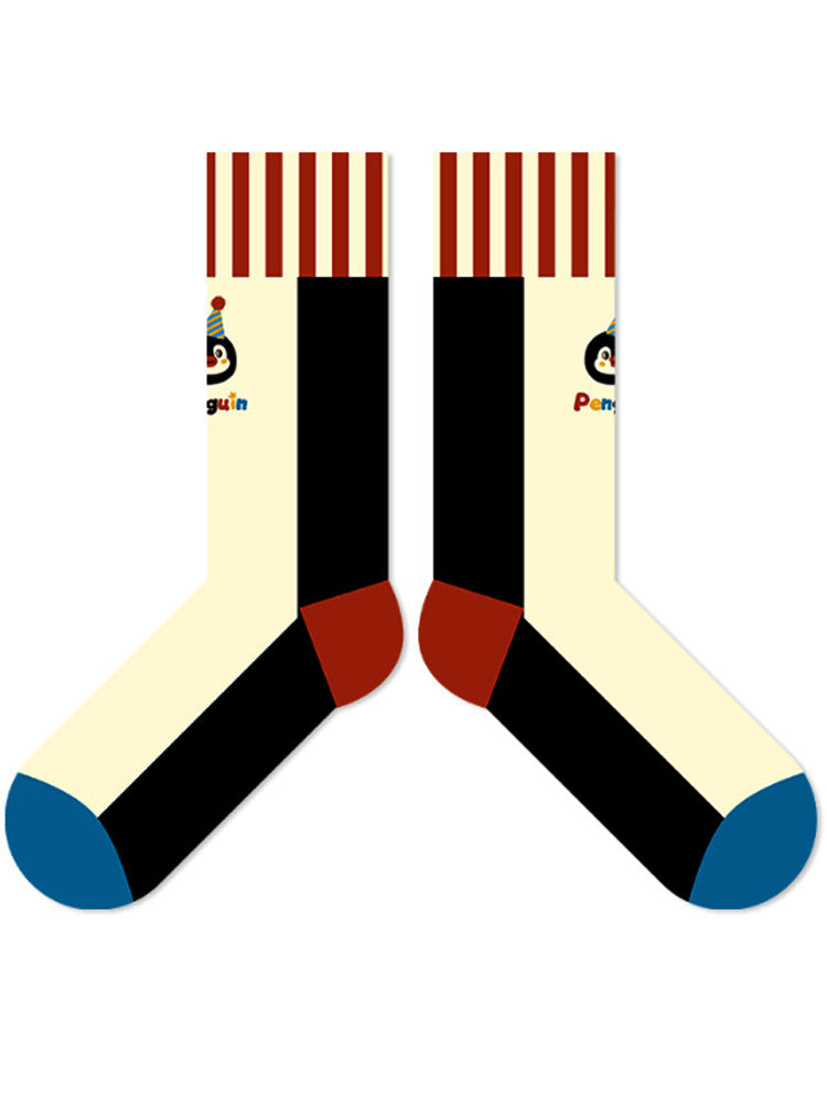 Cartoon Penguin Striped Socks