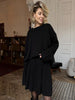 Solid Color Pullover Round Neck Sweater & Pleated Skirt Set