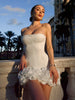 Red 3D Flower Hem Sexy Lace-Up Off-Shoulder Mini Dress