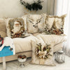 Set of Christmas decorative throw pillow covers with Santa, reindeer, Christmas tree, and pinecone wreath designs for holiday home decor