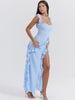 Ruffled Long Suspender Dress - Blue