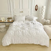 Luxury cream ruched bedding set with floral tufted design, soft cotton duvet cover and pillow shams for elegant bedroom decor