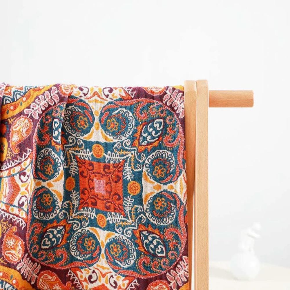 Cotton bathroom towel with colorful bohemian mandala design, soft and absorbent bath towel for daily use