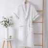 White cotton bathrobe with black piping – lightweight spa robe with belt and pockets for men and women