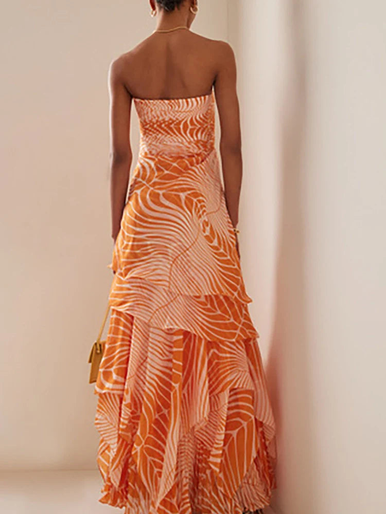 One-Shoulder Floral Salmon Print Swimsuit