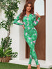 Green Zip Long Sleeve Printed Surf Swimsuit Set