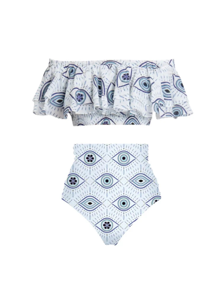 Ruffle Bandeau Evil Eye Bikini Set