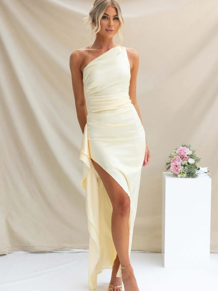One-Shoulder Slit Evening Dress