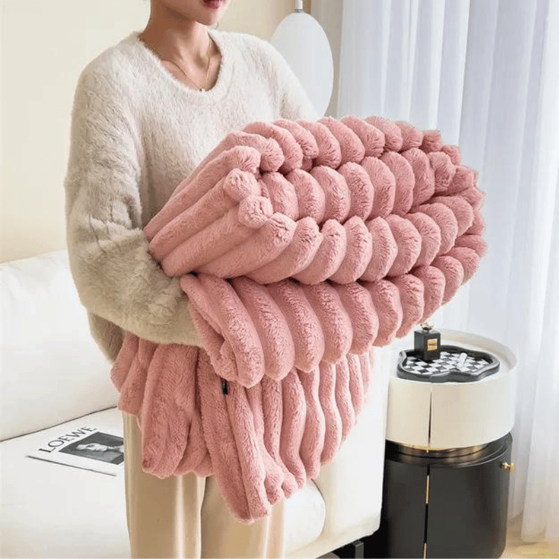 Luxury faux fur blanket in ivory white, soft and cozy throw for bedroom or living room winter decor