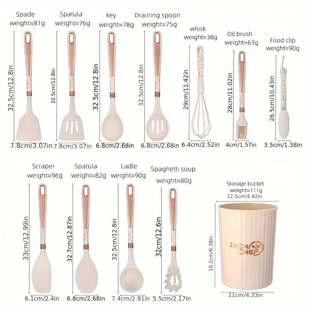 12-piece Nordic kitchen utensil set with non-stick silicone tools and wooden handles, heat-resistant cooking spoons, spatulas, and whisk