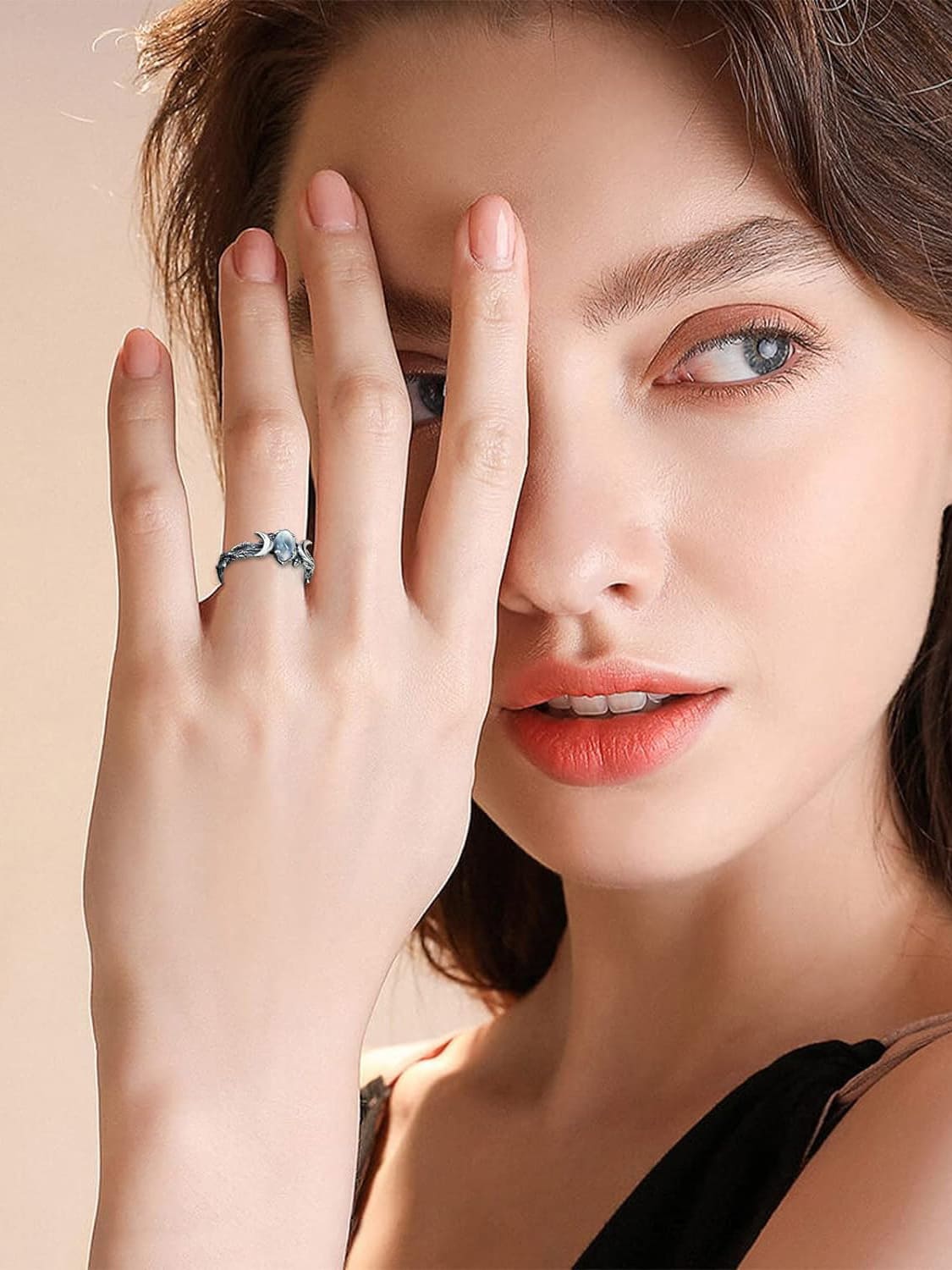 Double Moon Geometry Ring Gemstone Ring