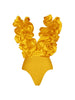 Ruffled V-Neck Yellow Swimsuit