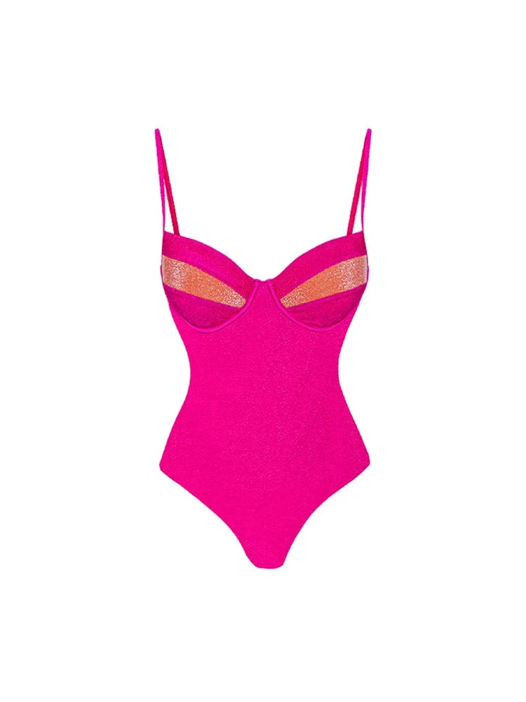 Neon Sexy One-Piece Swimsuit Set